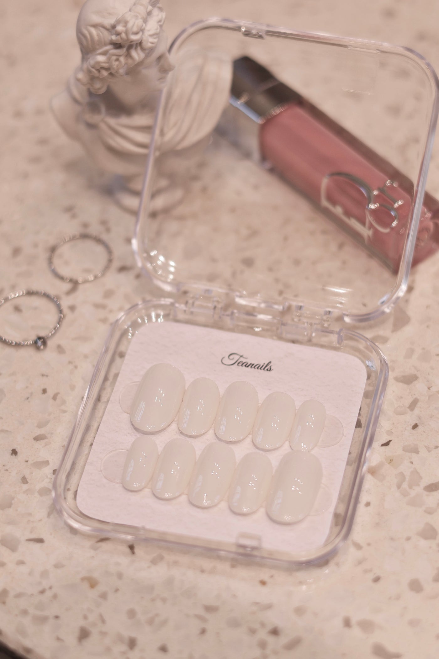 Milky press-on nails