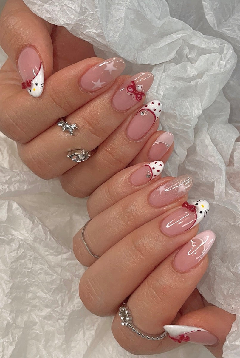 Kitty & bows — custom nail design
