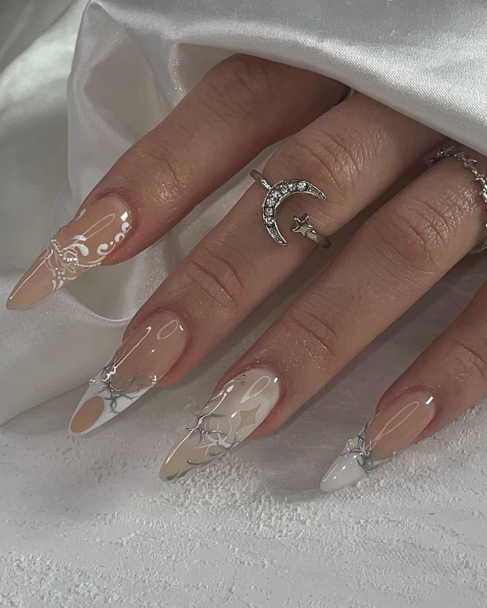 Moonlit nude — custom nail design